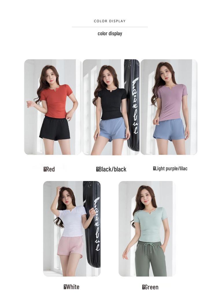 2023 V-Neck Slim Fit Yoga Top for Women - Breathable, Short-Sleeve Fitness & Running T-Shirt