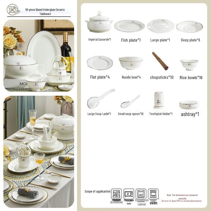 Amelia 56-Piece European Bone China Dinnerware Set