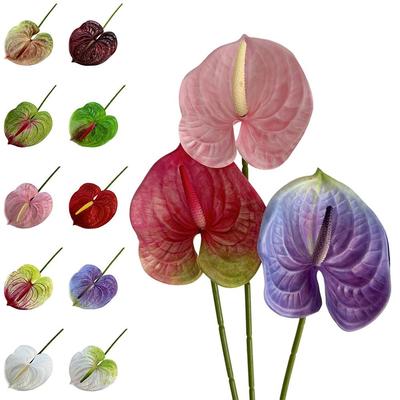 NEW Multicolor Artificial Small Anthurium Soft Rubber Real Touch Faux Red Palm Photo Props 60cm Simulation Plant DIY Accessories
