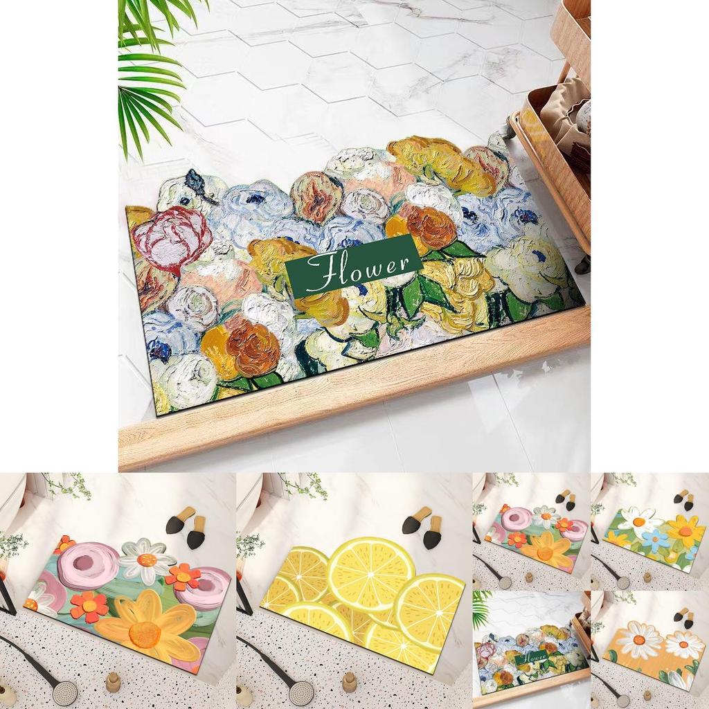 Colorful Lemon Cherry Blossoms Floral Patterns Pattern Diatom Mud Floor Mat For Living Room