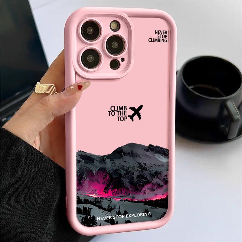 For iPhone 16E 15 Pro Max 14 Pro 13 12 11 XR XS 8 7 Cover Airplane Mountain Pattern Lens Protection TPU Shockproof Soft Silicone Phone Case Shell