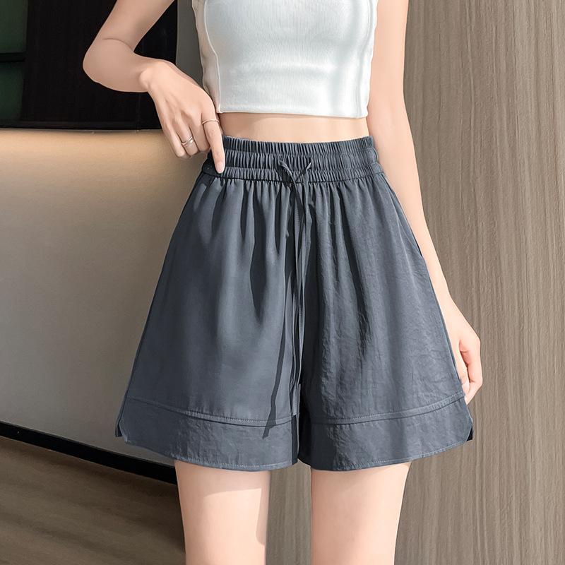 White Ice Silk Yamamoto Quick-drying Shorts for Women's Summer New Wear Casual Loose Five-point Sports Wide-leg Pants