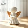 Resin Ornaments for Desktop Minimalist Angel Figurine with Wood Texture Wings, Compact Statue, Decorative Statues Living Room White Sculpture
