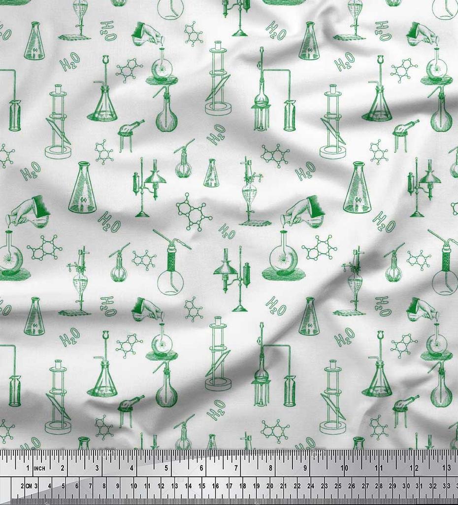 Soimoi Japan Crepe Satin Fabric Scientific Lab Equipments Education Theme Fabric Prints By metre 42 Inch