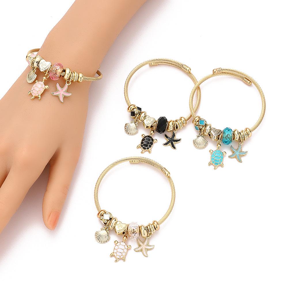 Stainless Steel Open Bracelet Women's Personality Gold Starfish Turtle Jewelry