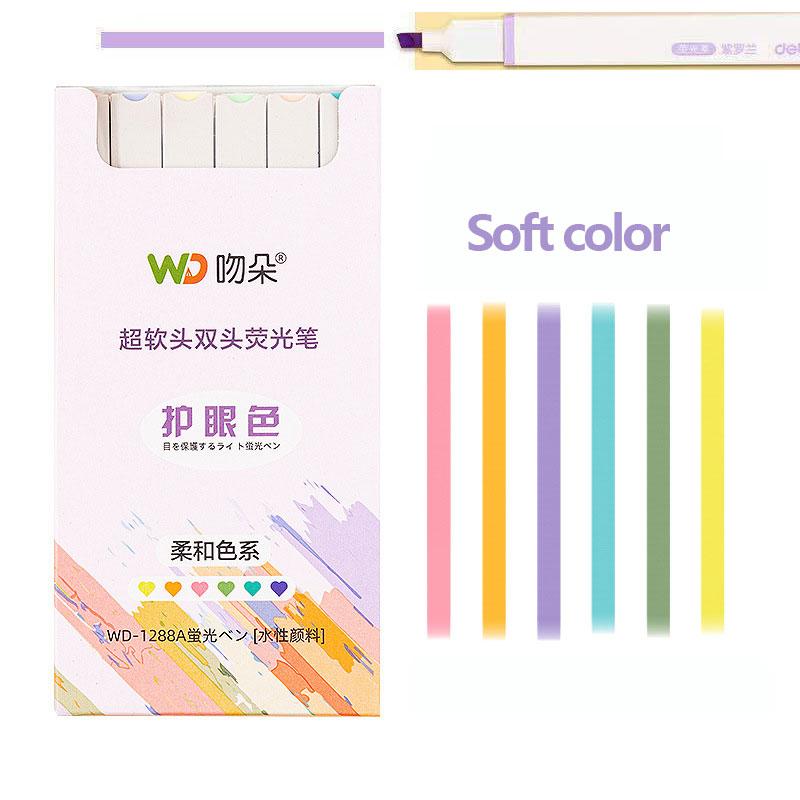 6-teiliges doppelseitiges Textmarker-Set, Kawaii-farbige Manga-Marker, Pastell-Briefpapier, Scrapbooking, Schulbedarf