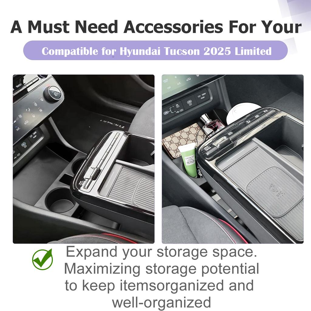Center Console Lower Organizer for 2025 Hyundai Tucson Floor Center Compartments Console Cup Holder Storage Box Car Accessories