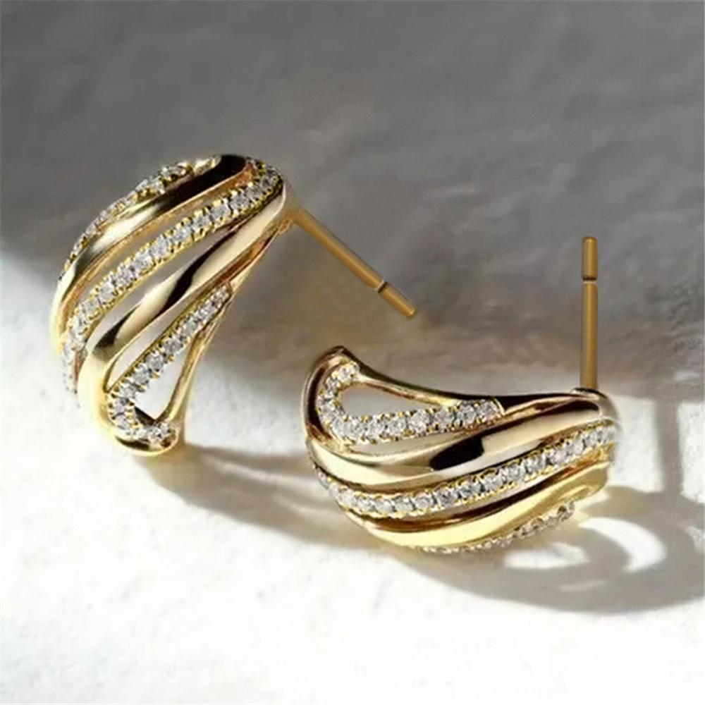 

Cute Female Gold Color White Zircon Stone Stud Earrings Lovely Bridal Wedding Jewelry For Women