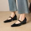 Krazing Pot Genuine Leather Square Toe Low Heels Summer Shoes Big Size 42 Buckle Straps Women Shallow Pumps