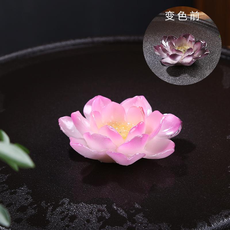 Zen Tea Ceremony Color Changing Tea Pet Lotus Flower Figurine Home Desktop Office Desk Decor Chinese Culture Gift Resin Craft