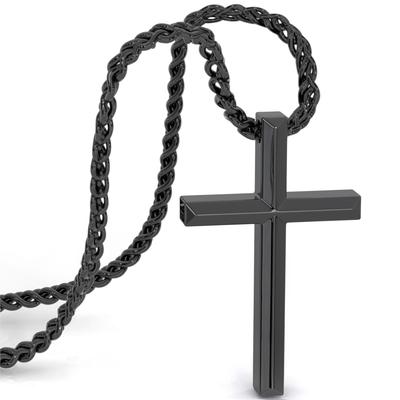 Chain Necklace Pendant Stainless Steel 60cm Black with Jewelry Box Gift Cross Band Jesus [SERASAR] Men's -