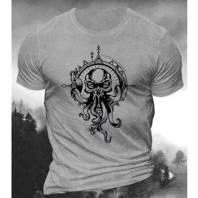 Vintage Herren T-Shirt 3D Schädel Fisch Druck Schreckliche Männer Kleidung Sommer Casual Kurzarm Straße Coole Tops Übergroße Sweatshirt