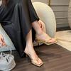 Fashion Big Size 43 Ladies Heels Slippers Pumps Shoes Female Casual Footwear Fashion Shallow Women Heeled Sandals Slides Flip Flops