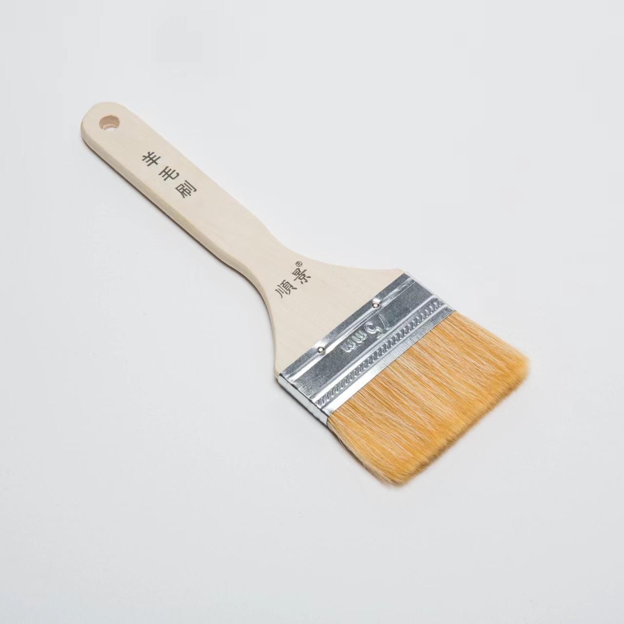 Long-Handled Wool Bristle Paint and Barbecue Brush with Wooden Handle. 2-inch Yellow Wool