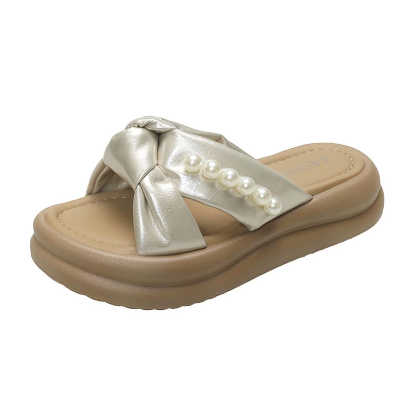 Fashion Platform Pearl Slippers for Women To Wear in Summer, New Versatile Fairy Style with Skirt, Lazy People Slip on And Drag