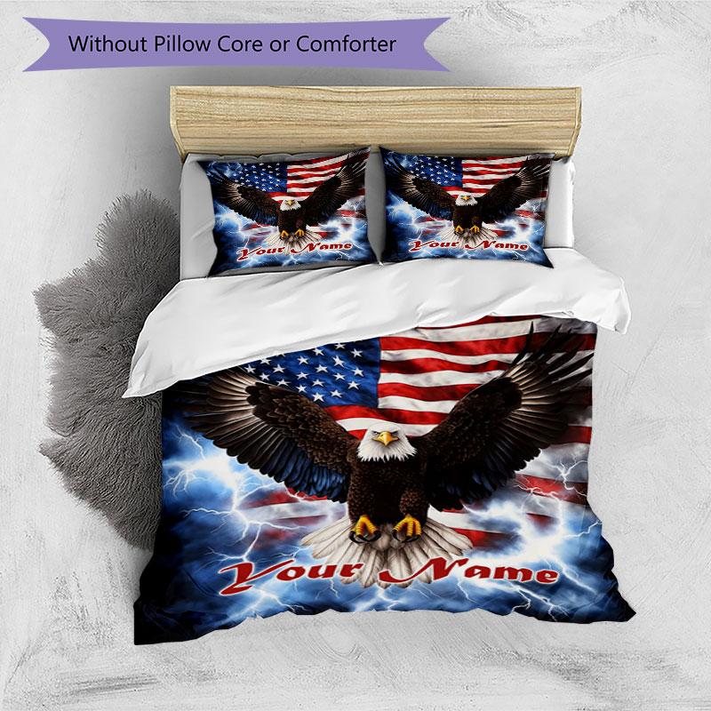 3PC Custom Name Eagle Freedom Bedding Set Printed Bedding Set Duvet Cover Closure Includes 1 Duvet Cover & 2 Pillowcases for All Seasons Bedroom