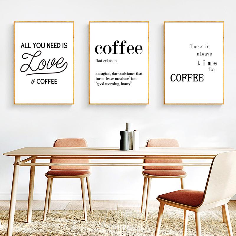 But First Coffee Quotes Kitchen Canvas Painting Nordic Black White Posters Print Modern Wall Art Picture Bar Cafe Decor HD3093