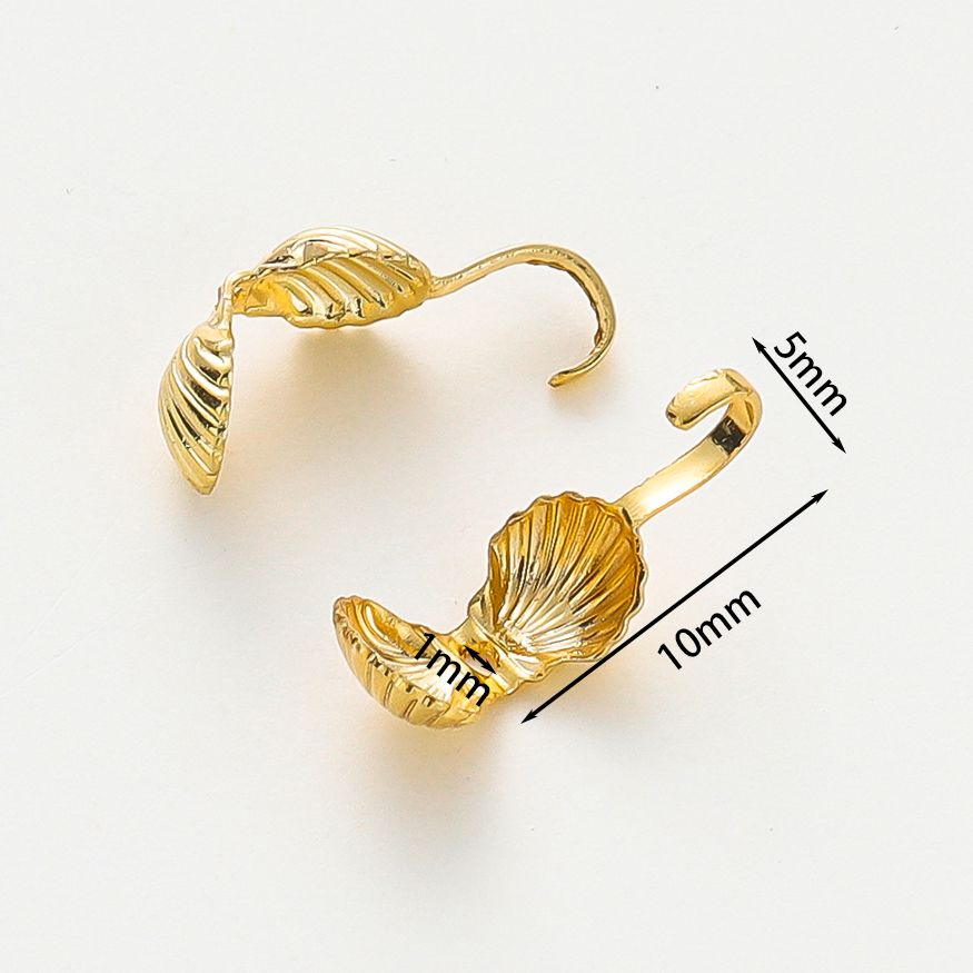 20pcs/lot 14K 18K Gold Color Shell Shape Necklace Calotte Cover Beads With Hook End Crimp Beads For DIY Jewelry Making Supplies