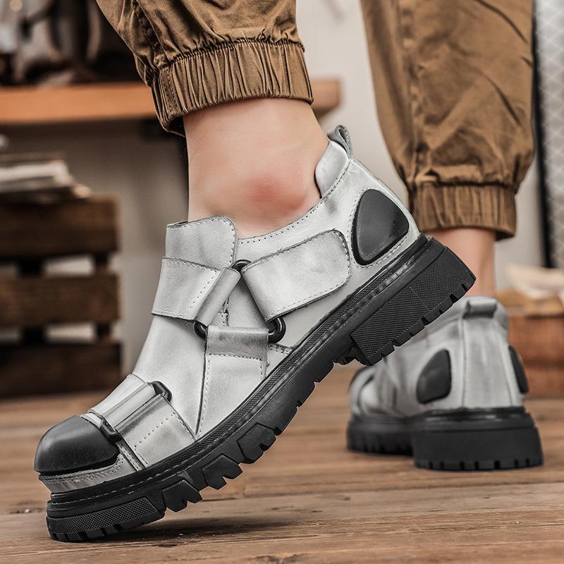 

First layer cowhide big head shoes men s tooling shoes round head low top Martin shoes trendy British tooling shoes Martin shoes 37