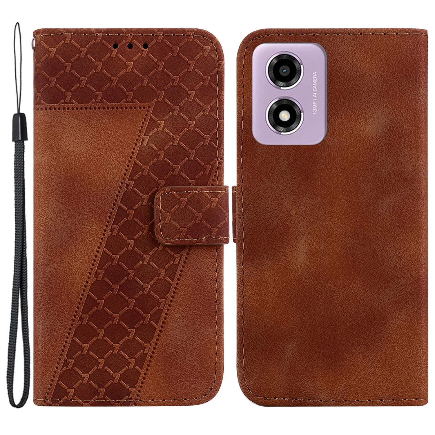 

For Motorola Moto G04s 4G/E14 4G Case 7-Shaped Pattern Leather Shockproof Phone Cover Brown