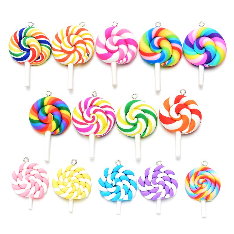 10Pcs Random Color Soft Clay Simulation Lollipop Charms Pendant For Women Girls Diy Necklace Earrings Jewelry Accessories
