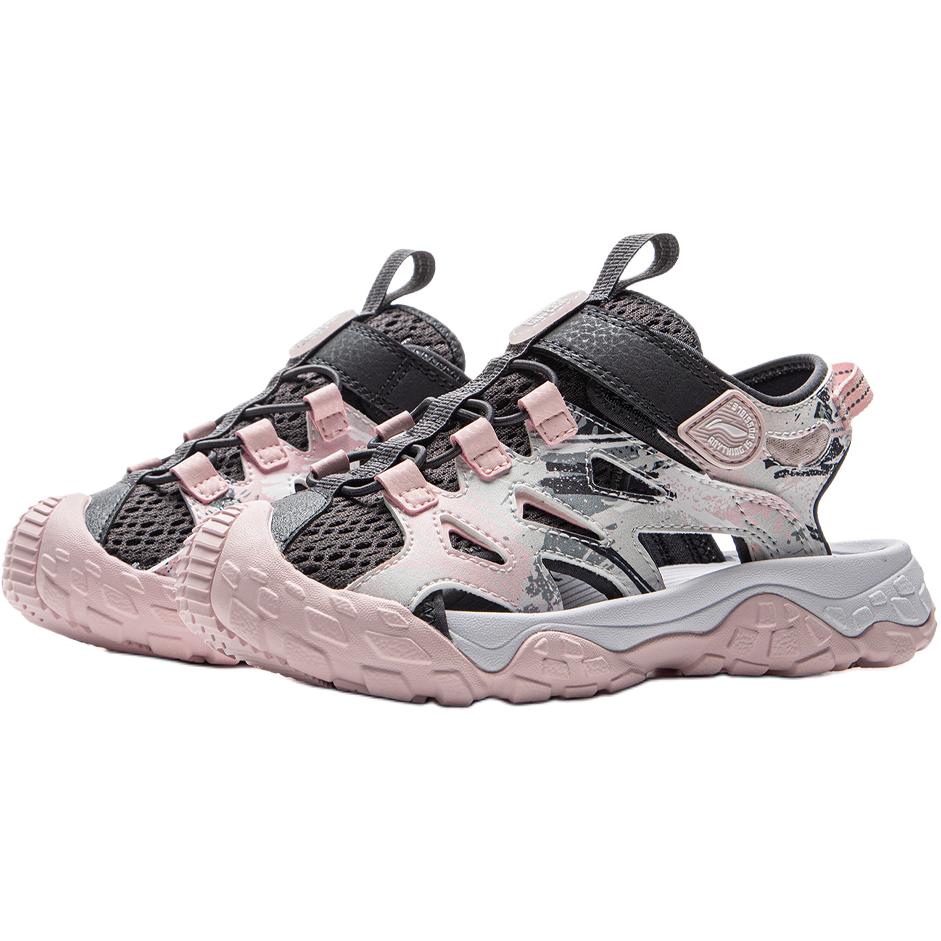 Li Ning Comfortable Versatile Shock Absorbing Breathable Low Top Kids Sandals Kids Sandals Pink YKEV030-4