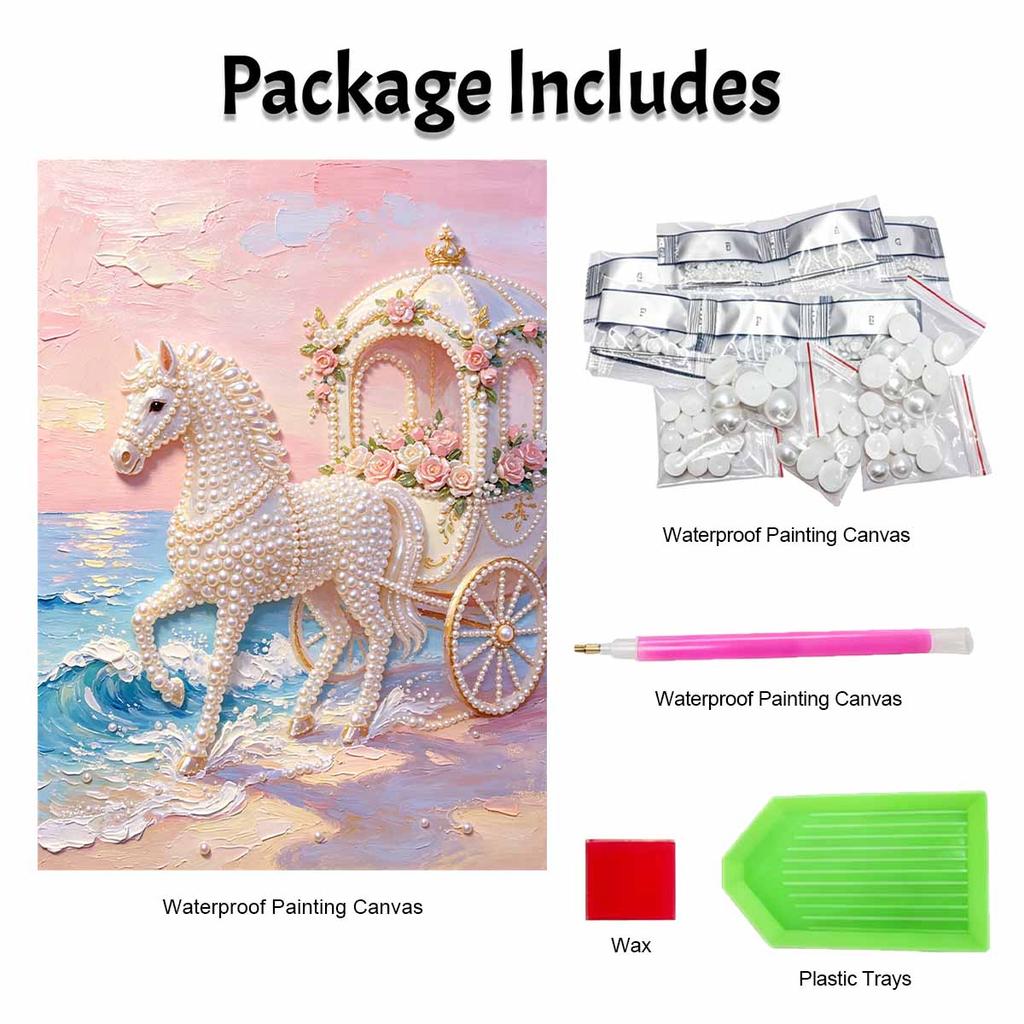 Frameless DIY Pearl Bead Painting Kit Cinderella Carriage Horse Pattern Creative Relaxing Craft Canvas Home Decor Adult Gift