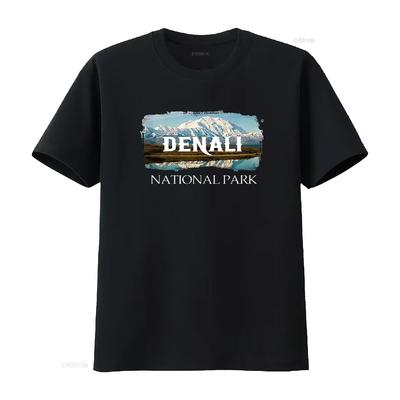 Mens Retro Vintage Denali Alaska National Park Design T Shirt Black Medium Vintage Washed Unisex Stylish Homme Casual Stretched