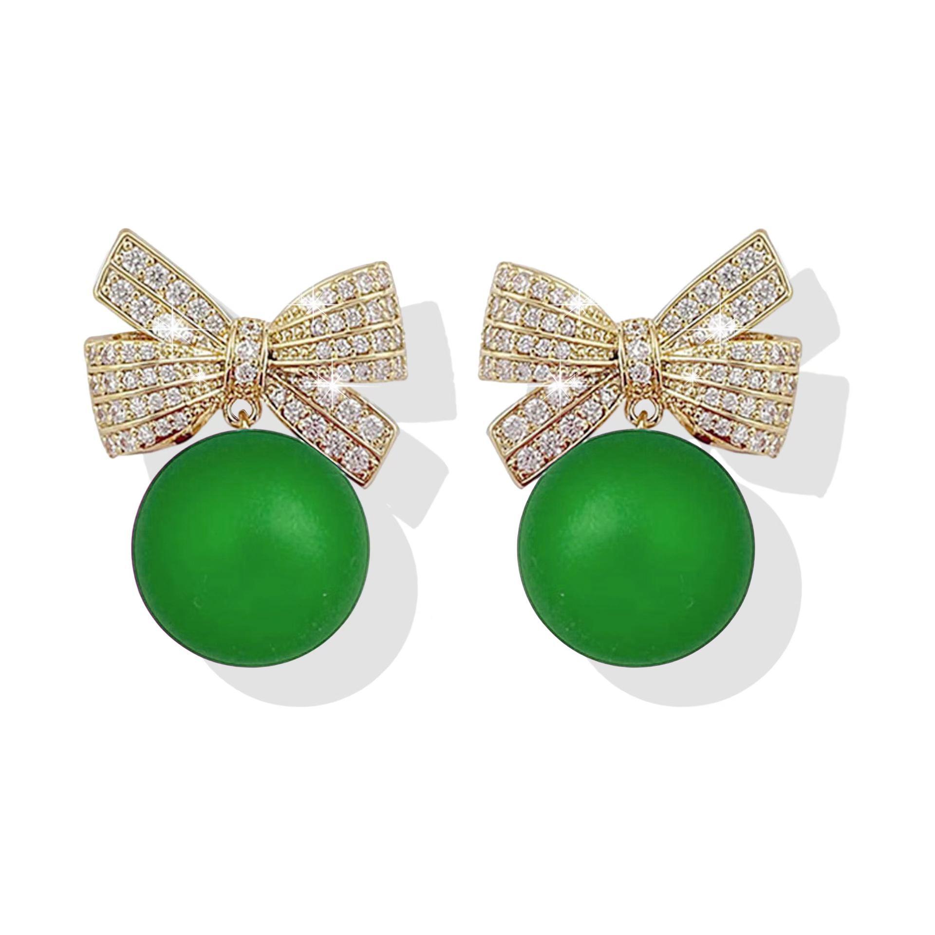 

Серьги-иглы из серебра 925 пробы с красным жемчугом и бриллиантами — нишевый дизайн, легкая роскошь, рождественский европейский и американский стиль Pearl Diamond зелёный