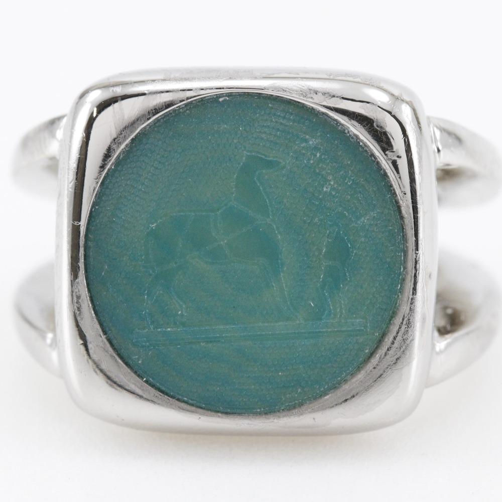 Hermes Corozo Ring Silver/Green Metallic #5.6(US Size) 10.1g Women Used