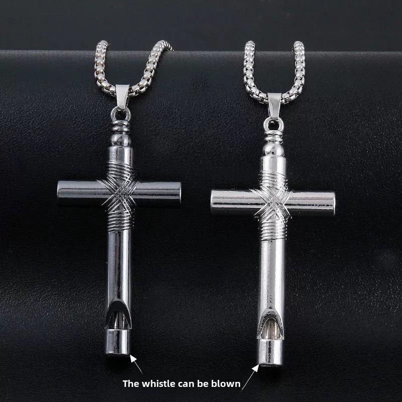 316L Stainless Steel Cross Chain Pendant Necklace For Men Jesus Religious Accessory Grey Copper Color