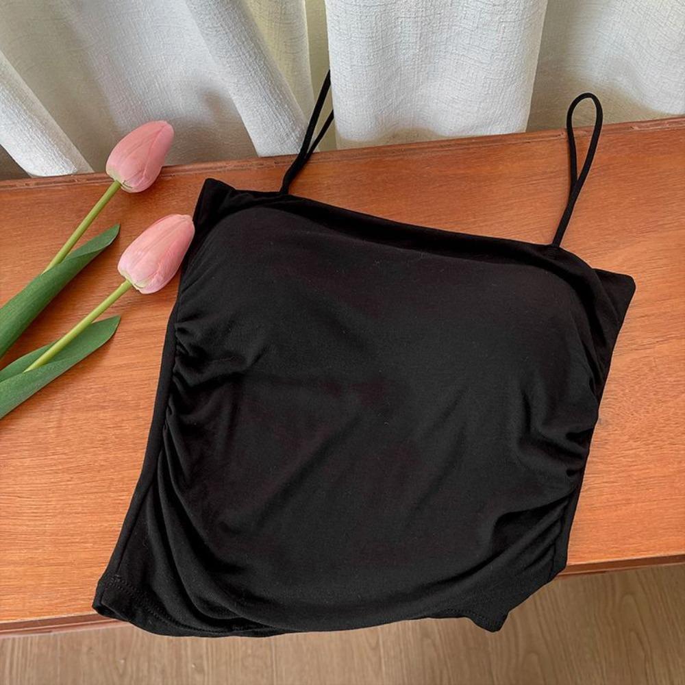 Crop Tops mit Brustpolster, einfarbig, Neckholder-Tanktop für Damen, Sommer-Camis, rückenfreies Camisole, modisches, lässiges Tube-Top, ärmelloses Cropped-Weste