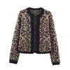 Damen Leopard Print Strick Cardigan Pullover Lockere Passform Rundhalsausschnitt Langarm Lässiges Schickes Oberteil