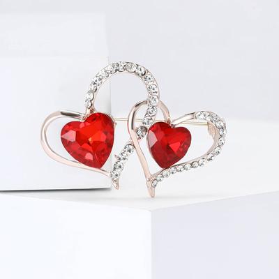 Japan Und Südkorea Kreatives Design Legierung Strass Doppel Liebe Brosche Mode Vielseitig Damenbekleidung Korsage Schmucknadel