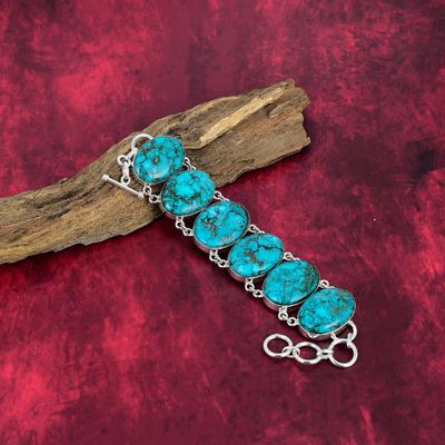 Bracelet fait main en pierres précieuses turquoises bleues, bijou ancien en argent sterling 925 massif, idéal comme cadeau de fiançailles.