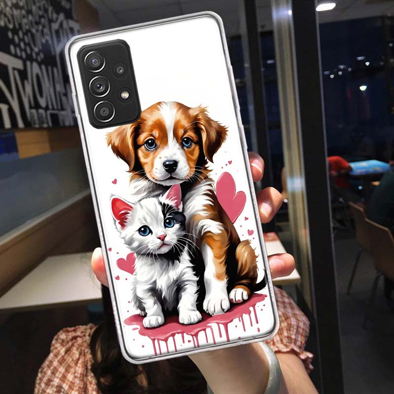 Lovely Puppy Heart Dogs Phone Case for Samsung A54 A57 A37 A17 A14 A15 A12 A24 A34 A55 A35 A25 A52S A07 A05S A04S A22 A32 A72 Ga