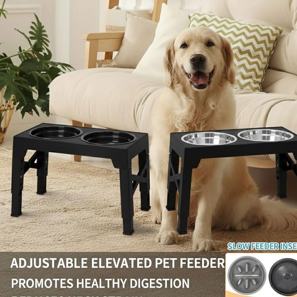No-Spill Stainless Steel Slow Feeder for Large Dogs | Raised Stand Pet Feeding Station with Anti-Gulping Function