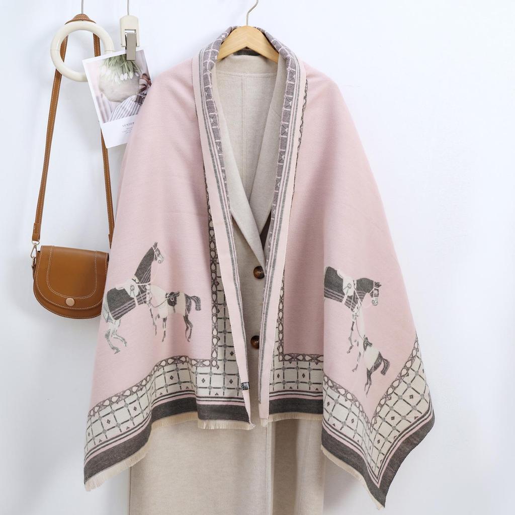 Doppelseitiger Damen-Winter-Snood mit Tuschemalerei: Imitationskaschmirschal für klimatisierte Räume.