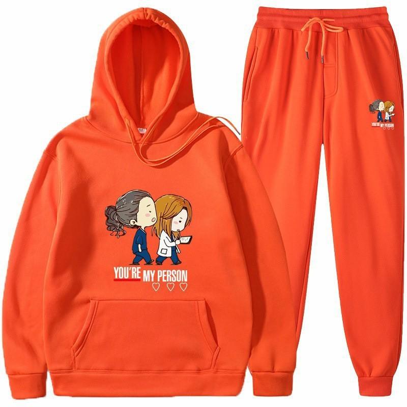 Men Women Hoodie Sweatpants Set Fleece Lined Tracksuit Casual Sportswear Winter