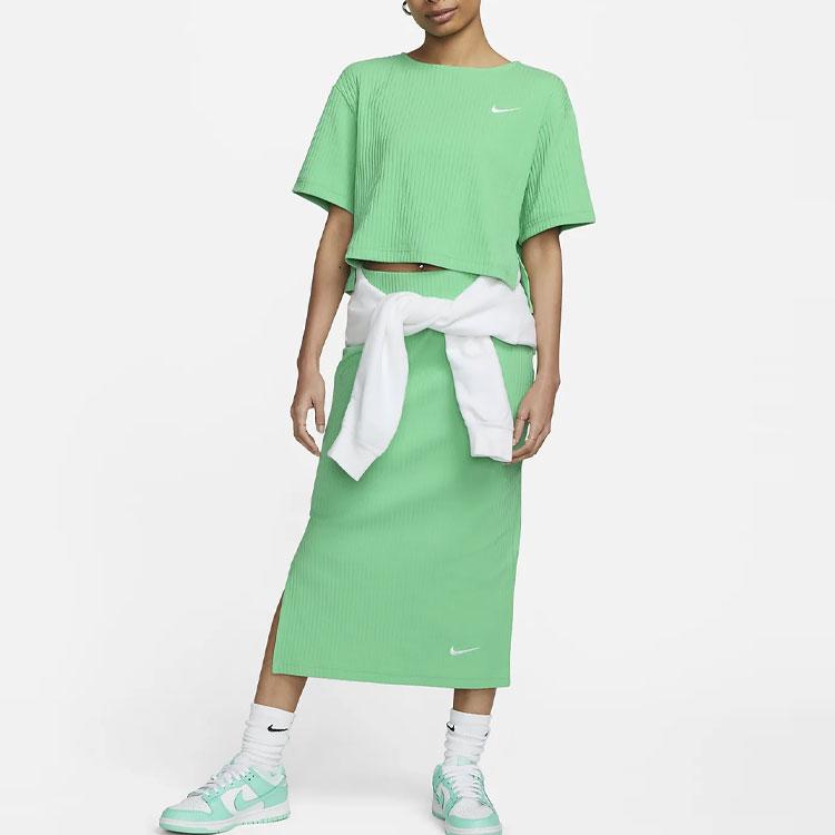 Nike Sportswear Solid Color Crew Neck Short Sleeve T-Shirt Women Tops Grass-Green DV7871-363