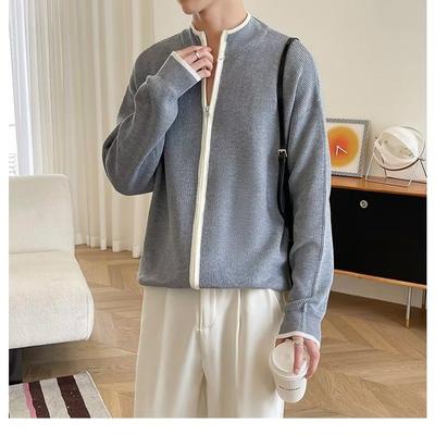 Half Turtleneck Cardigan Sweater Men's Coat Autumn and Winter Solid Color Versatile Zipper Sweater Top
