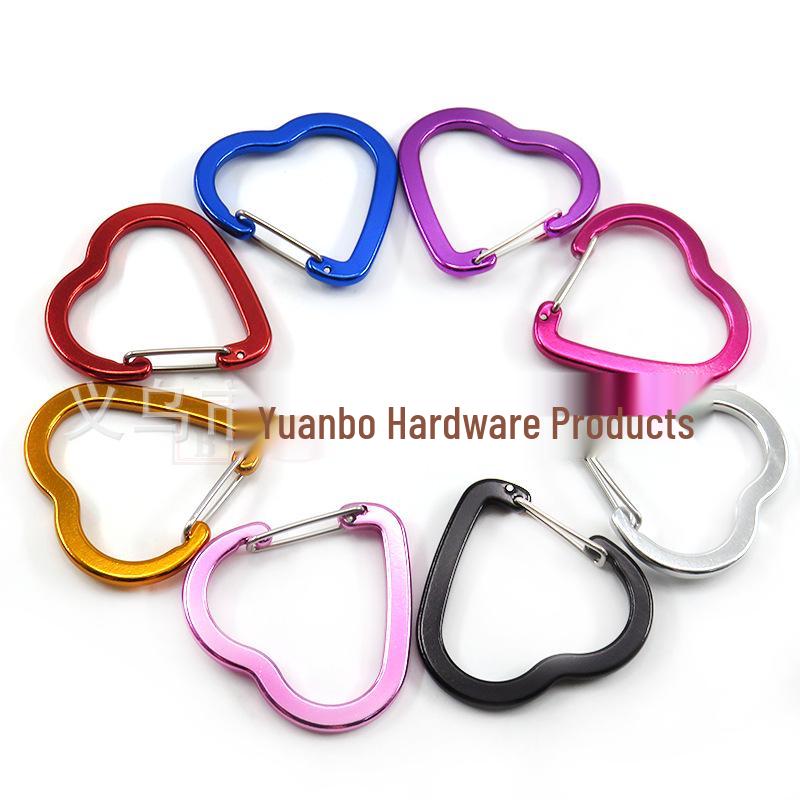 Heart-shaped Aluminum Carabiner Keychain with Steel Wire Hook and Multi-functional Buckle