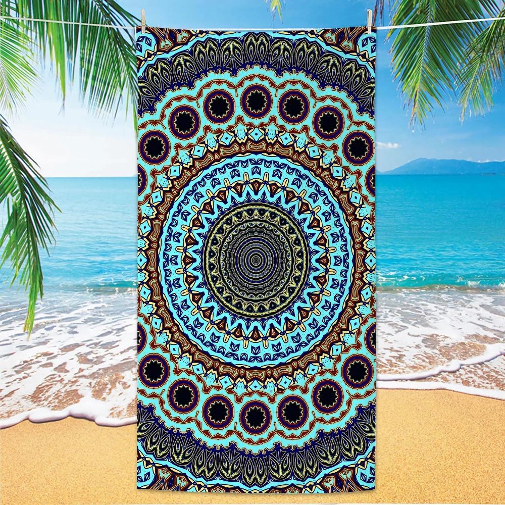 Purple Mandala Beach Towel Sand Free Quick Dry Microfiber Bath Towel Bohemian Floral Large Towels for Summer Vacation Seaside