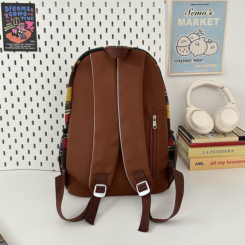 Schoolbag Retro Plaid Backpack Women's Large Capacity Leisure Travel Fashion Bag Versatile Backpack High Value Student School Bag