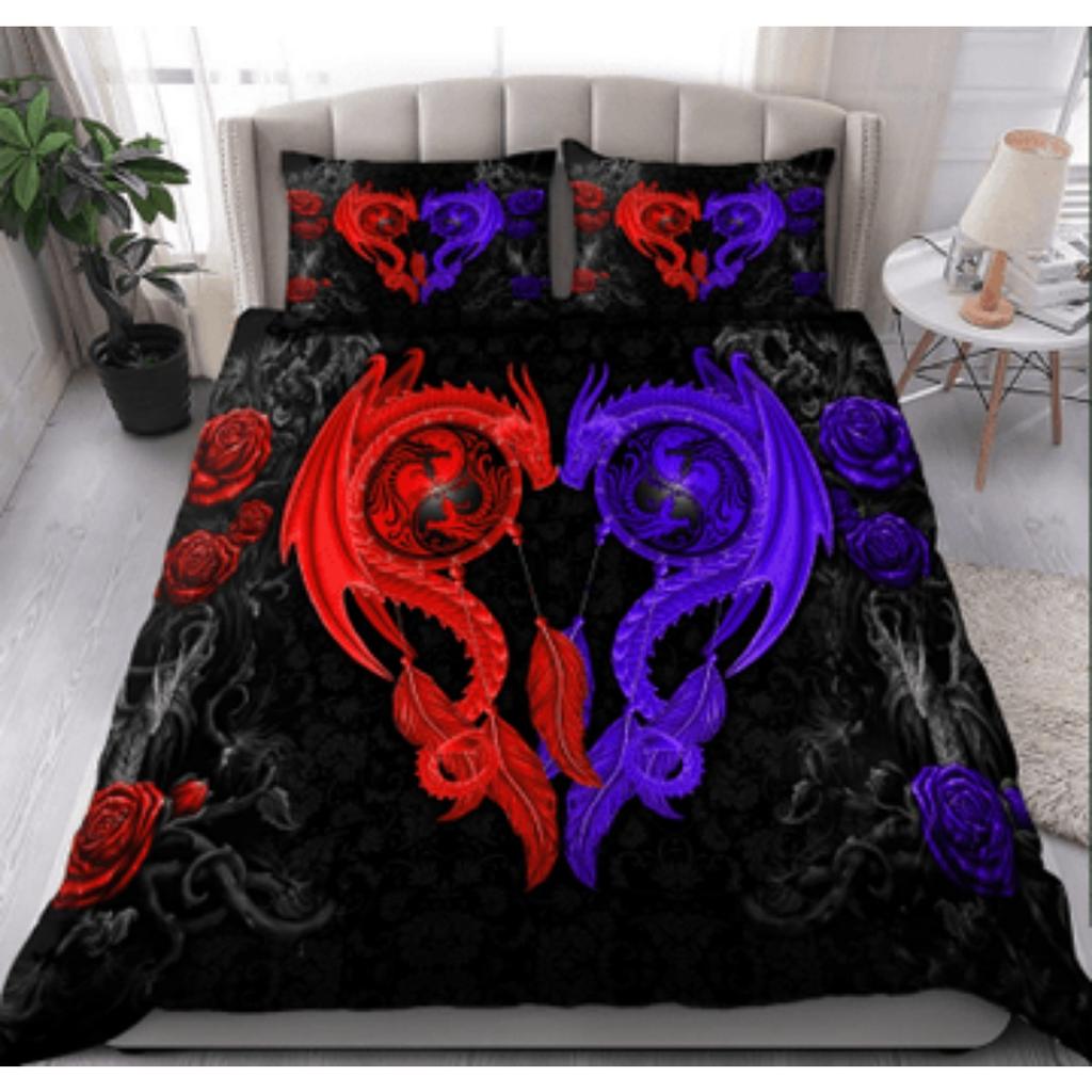 Bettbezug-Set Tmarc Tee Drache und Wolf Mandala Bettwäsche-Set Schlafzimmerdekor