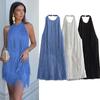 European American Women's Clothing Summer Temperament Fashionable Hanging Neck Sleeveless Tassel Short Skirt Dress