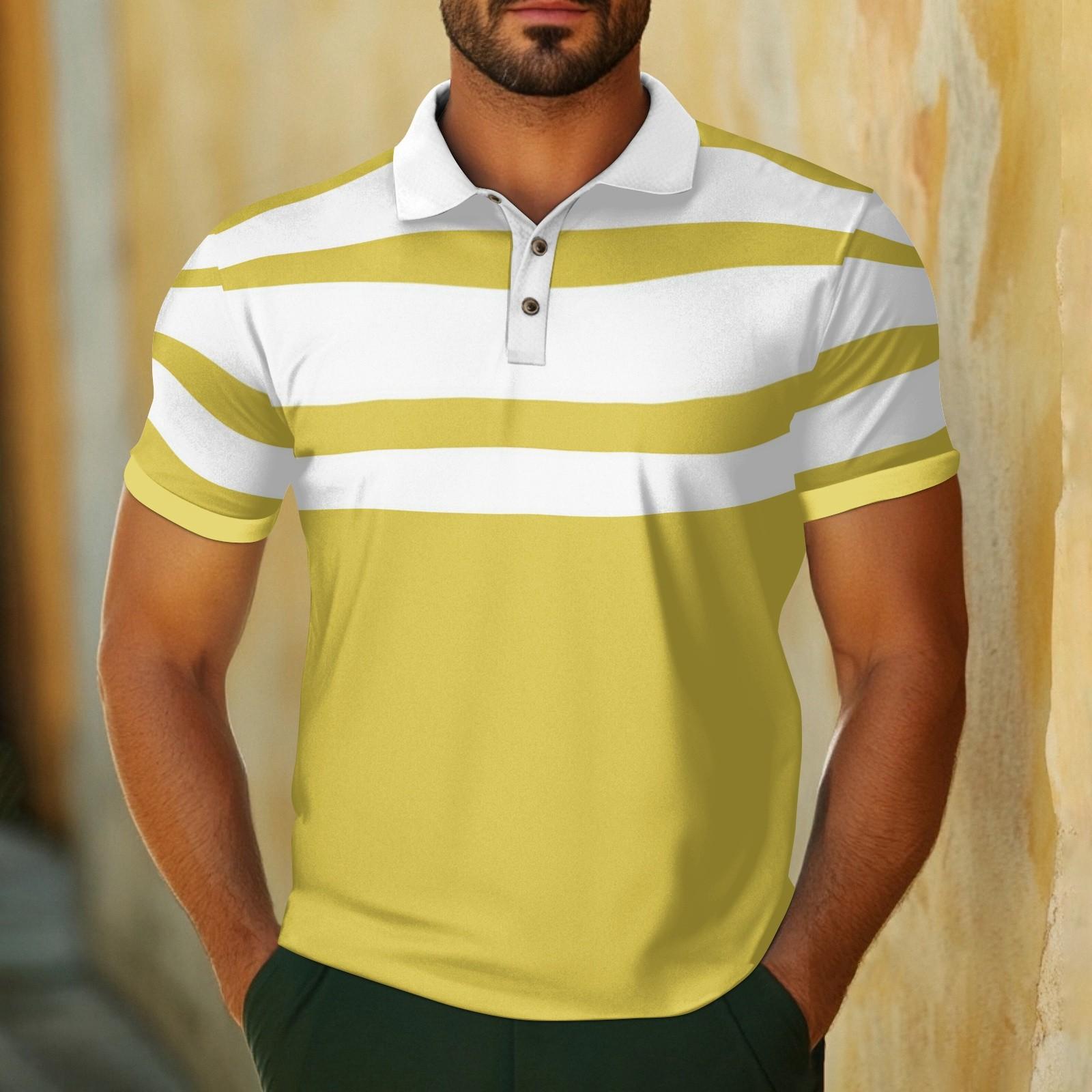 

Мужская повседневная дышащая рубашка с коротким рукавом в полоску и клетчатым принтом M жёлтый