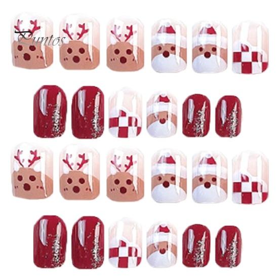 24 ks falešných nehtů vánoční roztomilá krátká manikúra stylové odnímatelné jemné zpracování jemné lehké umělé nehty