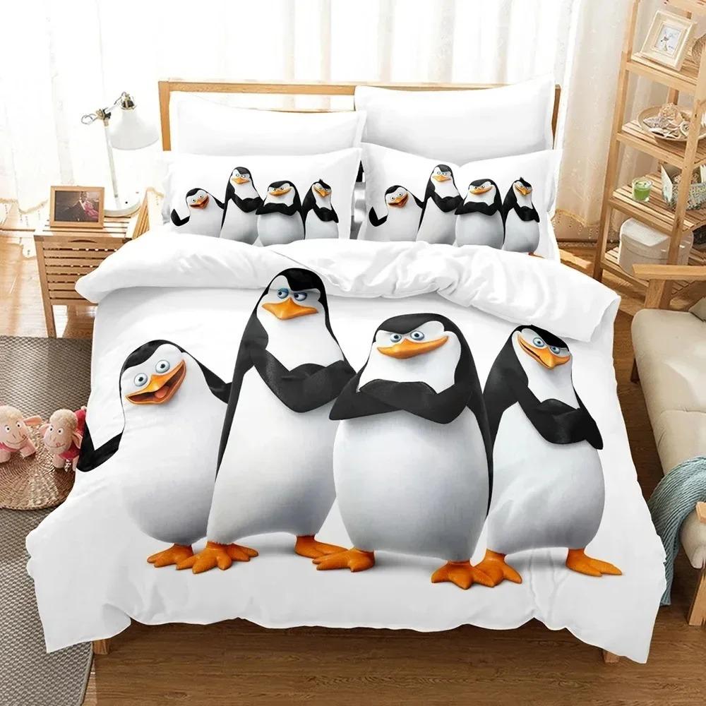 Cartoon Duvet Cover Pillowcase Penguins Madagascar Bedding Set Adult Boy Girl Bedroom Decoration Children Single Double size