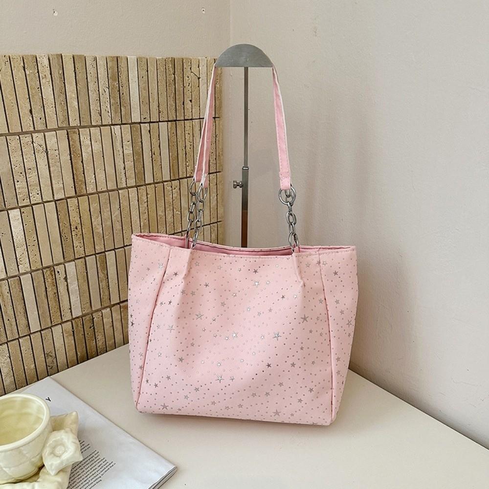 Durable Large Capacity Handbag Versatile Underarm Tote Bag Star Pattern Shoulder Bag Shopping розовый